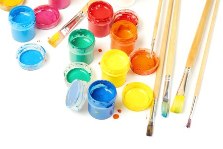 color  gouache and brushes. closeupの写真素材