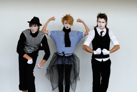 three mime actors in actionの写真素材