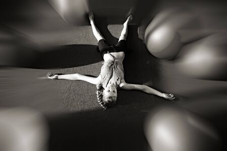 athletic teen girl in gymの写真素材