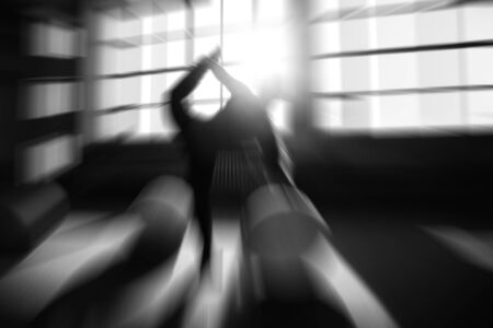 athletic teen girl in gymの写真素材