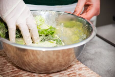salad with sauce  preparing mealの写真素材