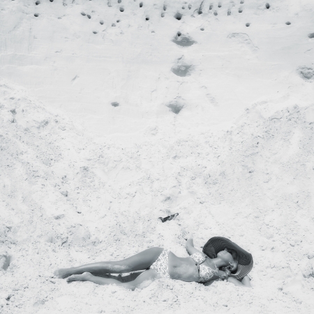 summer portrait of attractive woman in swimsuitの写真素材