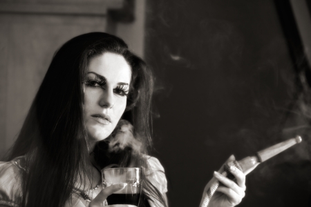 beautiful girl in smoke with hookahの写真素材