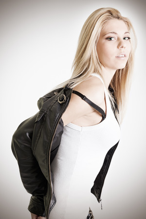 attractive blonde girl. studio shotの写真素材