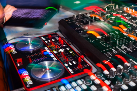 DJ stand in the club glowの写真素材