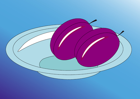 Two plum on a plate. vector backgroundのイラスト素材