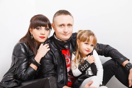 Stylish family in leather clothingの写真素材