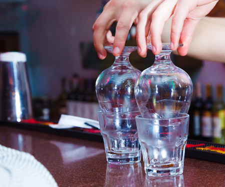 Preparation of exotic burning cocktails. Close-upの写真素材