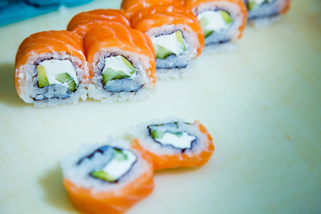 sushi rolls on white plate. foodの写真素材
