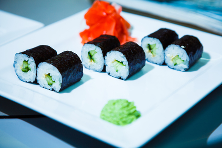 sushi rolls on white plate. foodの写真素材