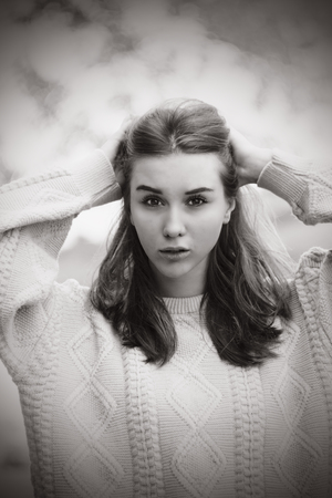 beautiful girl in nature. Makeup and Hairstyleの写真素材