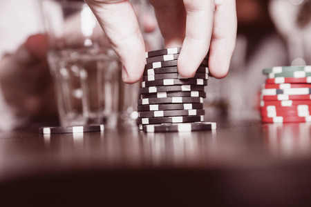 underground casino game. stakes and chips close upの写真素材