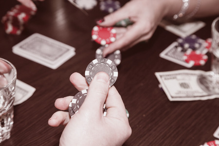 underground casino game. stakes and chips close upの写真素材