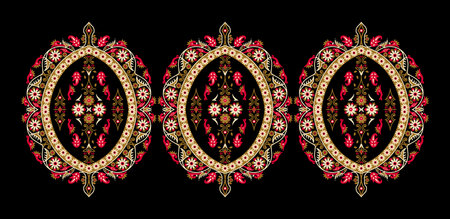 colorful paisley motif art work with floral motifs design digital stock illustration for print