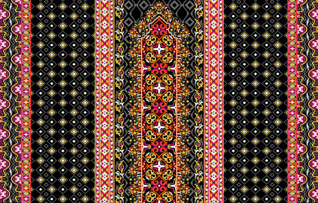 Beautiful Multicolored Damask Pattern Border With Buti And Small Colorful Border For Digital Textile...