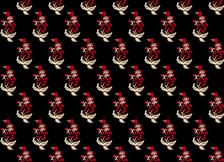 abstract monochrome small flowers with multi big leaves illustration all over vector design digital image for textile and wrapping paper print motifの写真素材