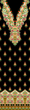 digital textile design motif with geometrical border and ethnic style decoration with botanical flowers and ornamentの写真素材