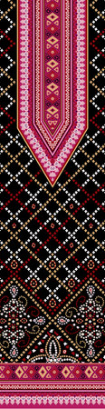 Textile Digital Ikat Ethnic Design Set of damask Border Baroque Pattern wallpapers gift card Frame...