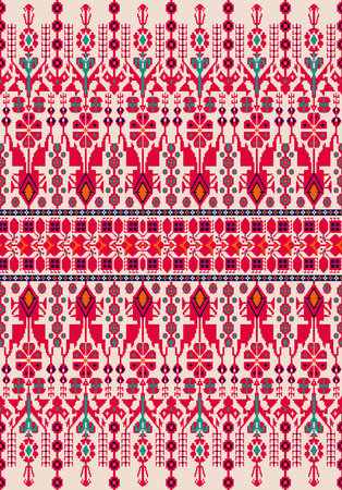 Ethnic ornamental vertical seamless pattern. Ethnic ornament wallpaper. Vertical geometric background. Indian, morrocan motif. Design for textile, fabric, web, cover, rugの写真素材