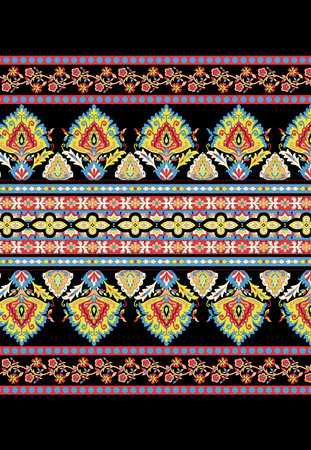 Seamless floral vector motif border design. all over geometrical border vector paisley pattern on brown background.の写真素材