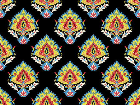 Ikat tribal Indian seamless pattern. Ethnic Aztec fabric carpet mandala ornament native boho chevron textile.Geometric African American oriental tranditional vector illustrations.の写真素材