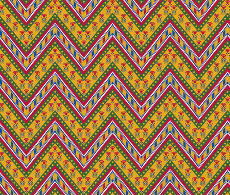 Trendy Seamless pattern in patchwork style. Embroidered print for carpet, rug, scarf, cloth, textile, wallpaper, wrapping paper. Ethnic and tribal motifs. Handwork. Vector illustration. Tile designの写真素材
