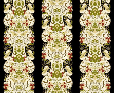 patchwork floral pattern with paisley and indian flower motifs. damask style pattern for textil and decorationの写真素材