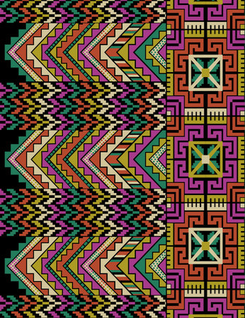 Beautiful figure tribal Indian geometric ethnic oriental pattern traditional on blue background.Aztec style embroidery abstract vector illustration.design for texture,fabric,clothing,wrapping,print.の写真素材