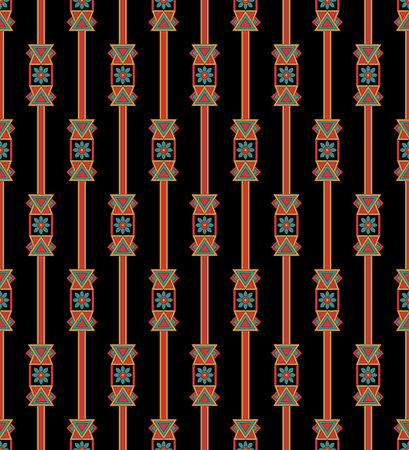 Seamless pattern in patchwork style. Embroidered print for carpet, textile, wallpaper, wrapping paper. Ethnic and tribal motifs. Handwork. Vector illustration.の写真素材