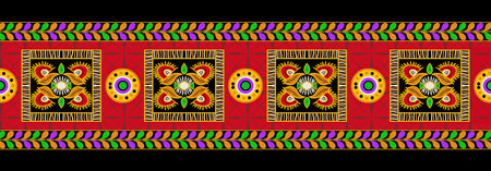 seamless pattern with ethnic borders flowers. Vector Floral Illustration in asian textile. Ethnic line borders.の写真素材