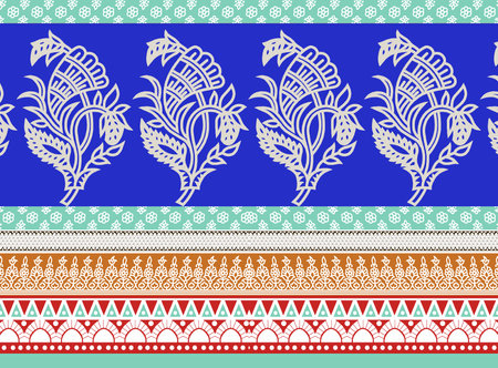 Baroque Ornament border with flowers illustration elegant design for textile branding handmade artwork ornament pattern repeat floral texture, vintage background hand drawing. wallpaper styleの写真素材