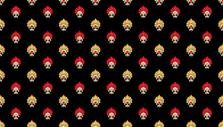 repeat multi colored decorated hand drawn rendered traced embraided ornamental all over base background pattern geometrical texture border ethnic tribal creative designの写真素材