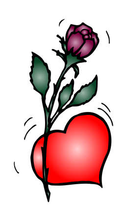 hand-drawn outline sketch of a rose with a heartの写真素材