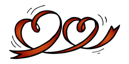 hand-drawn ribbon doodle in the form of two love heartsの写真素材