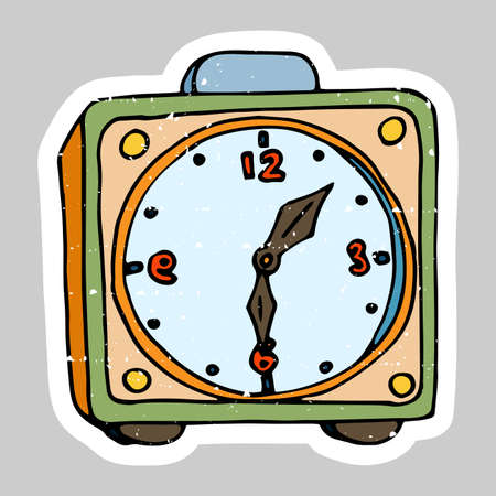 hand drawn colored alarm clock illustration in doodle styleの写真素材