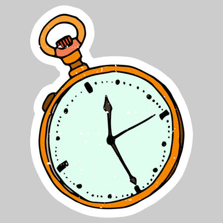 hand drawn colored pocket watch illustration in doodle styleの写真素材