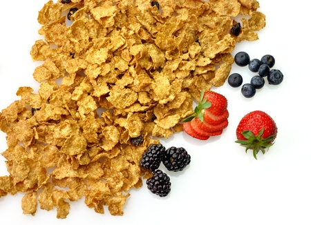 bran and raisin cereal with fruits and berries 