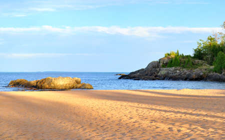 lake view at sunsetの写真素材