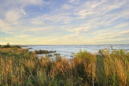 lake at sunsetの写真素材
