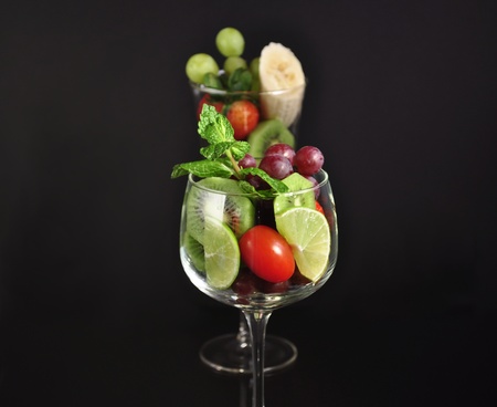 fruits in a wineglassの写真素材