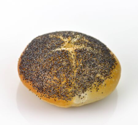  roll with poppy seeds on white background 
