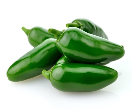 hot green pepper  on white background, close upの写真素材