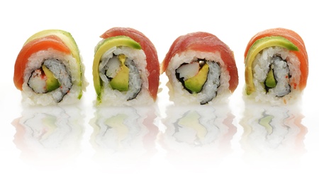 Sushi Rolls ,Close Up On White Backgroundの写真素材