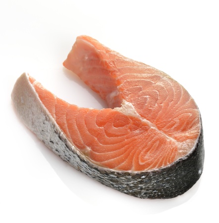 Piece Of A Raw Salmon On  White Background の写真素材