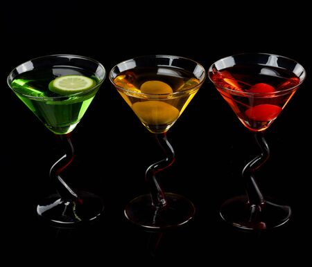 Glasses Of Cocktail Drinks On Black Backgroundの写真素材