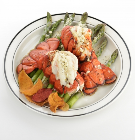 Grilled Lobster Tail Served With Asparagusの写真素材