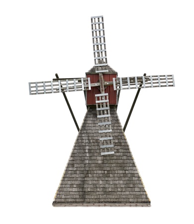 Old Wooden Windmill Isolated On White の写真素材