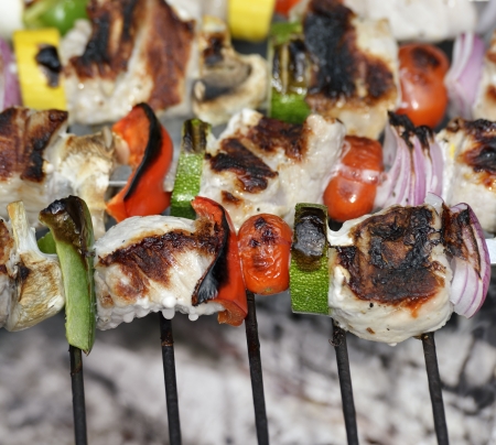 Ham Kabobs Cooking On The Grillの写真素材