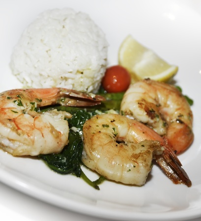 Grilled Shrimps With Rice,Close Upの写真素材