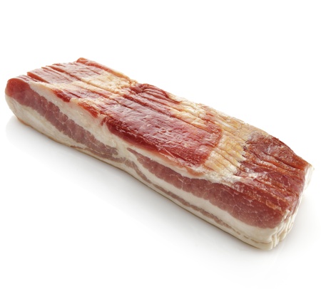 Smoked Sliced Bacon On White Backgroundの写真素材